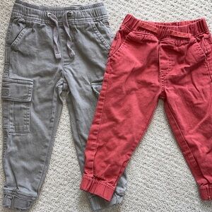 2t Boys Pants set Gray & Red Jogger denim dress pants ankle cuffs elastic waist